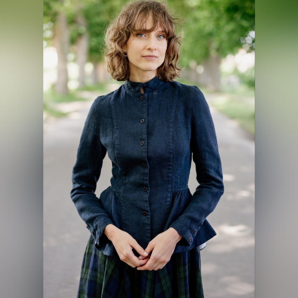 Son de Flor Pinafore Dress in Navy Twill Linen - Picture 9 of 9